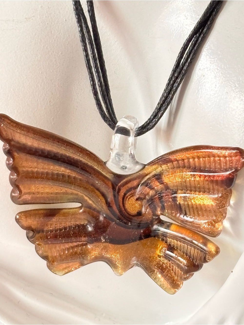 Murano style glass butterfly pendant necklace